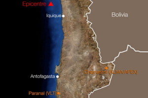 Карта эпицентра землетрясения в Чили